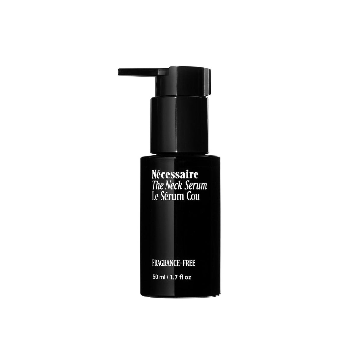 Nécessaire front bottle view showing the neck serum and clear labeling for targeted care