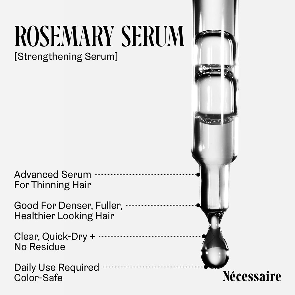 Nécessaire close-up of clear serum texture illustrating quick-dry, no-residue finish