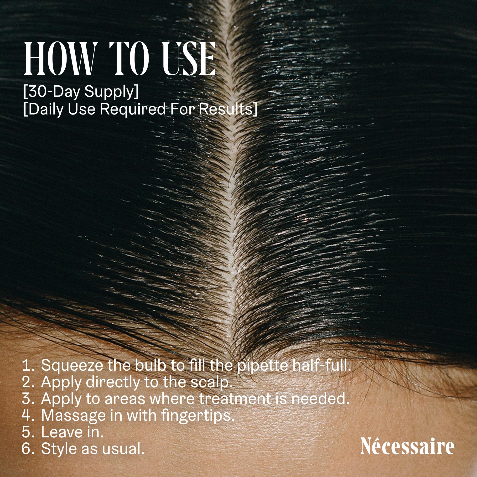 Nécessaire bottle beside a ruler showing 1 fl oz size for scale and travel-friendly benefit