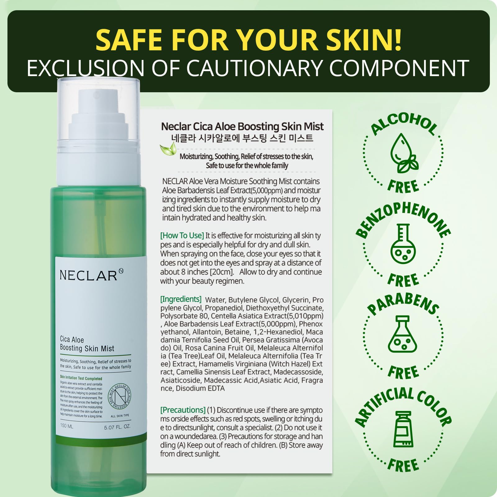 Neclar bottle with fresh aloe leaves illustrating natural extract soothing benefit