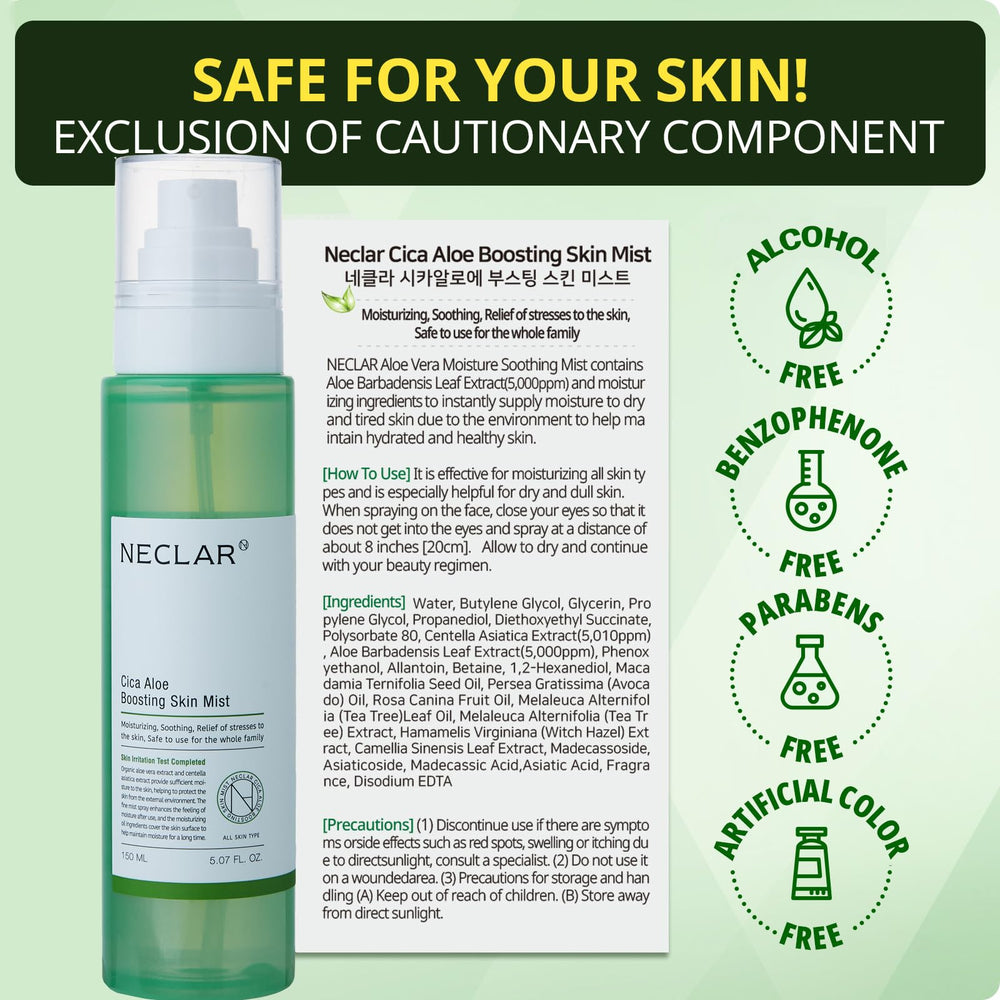 Neclar bottle with fresh aloe leaves illustrating natural extract soothing benefit