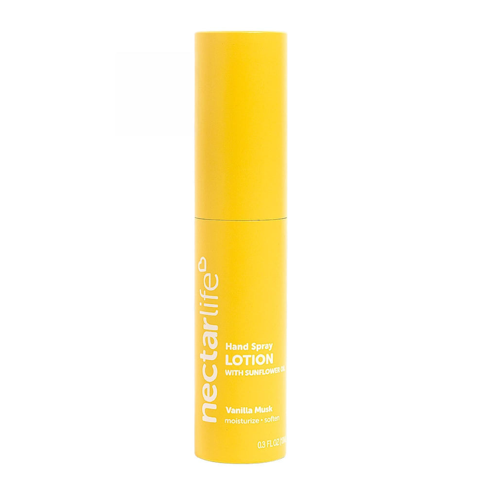 Nectar Life bottle front view showing vanilla musk travel-friendly design and quick hydration