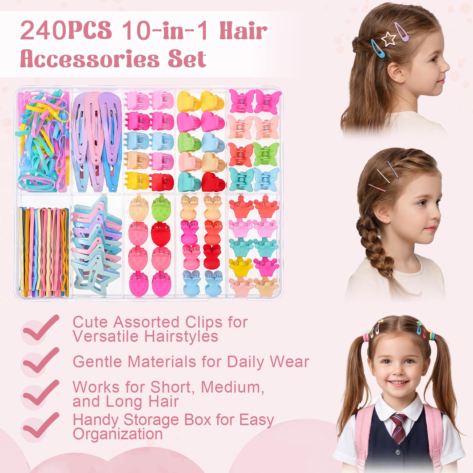 Needbrock child wearing multicolor clips demonstrating playful everyday styling