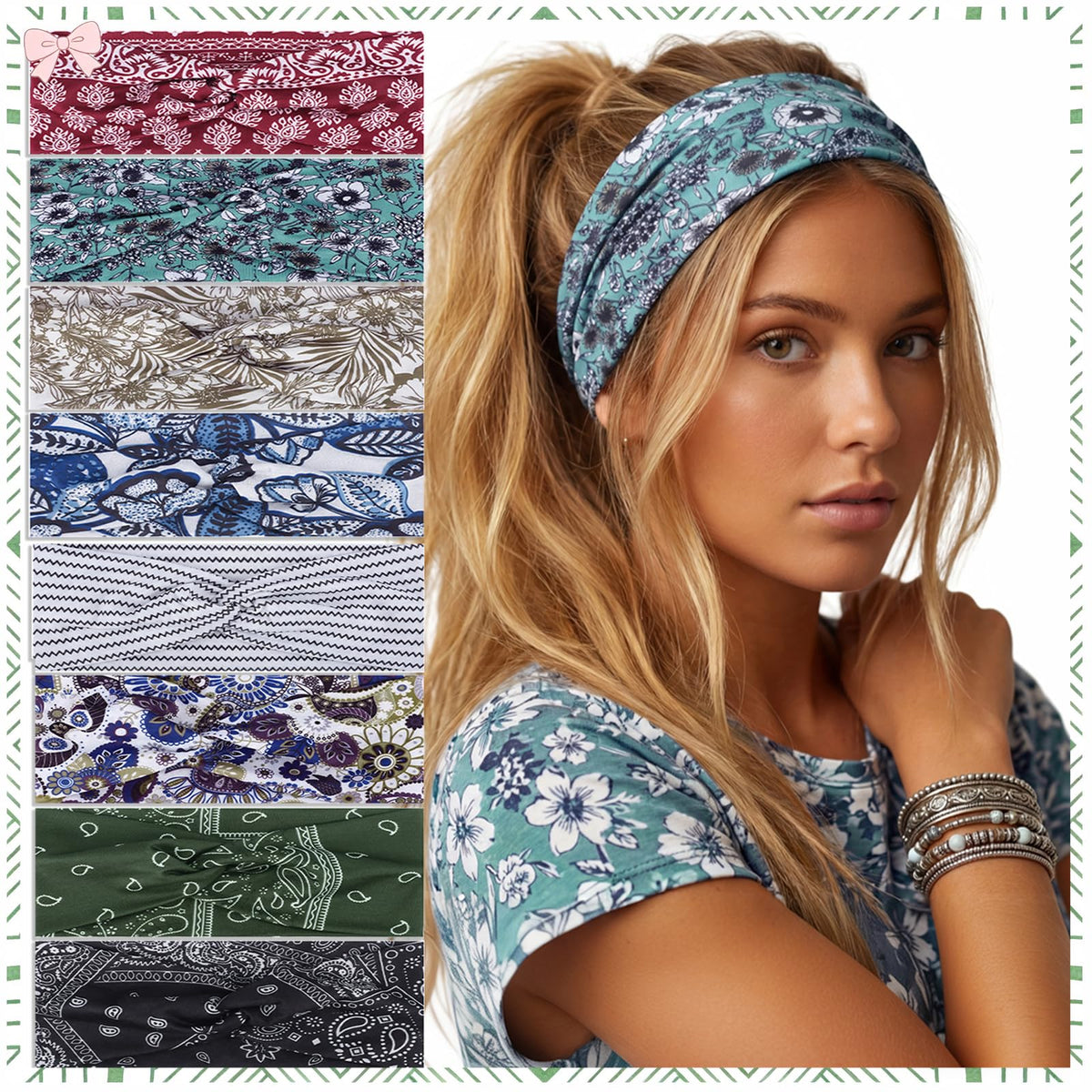 Needbrock front view of eight headbands showing variety and convenience