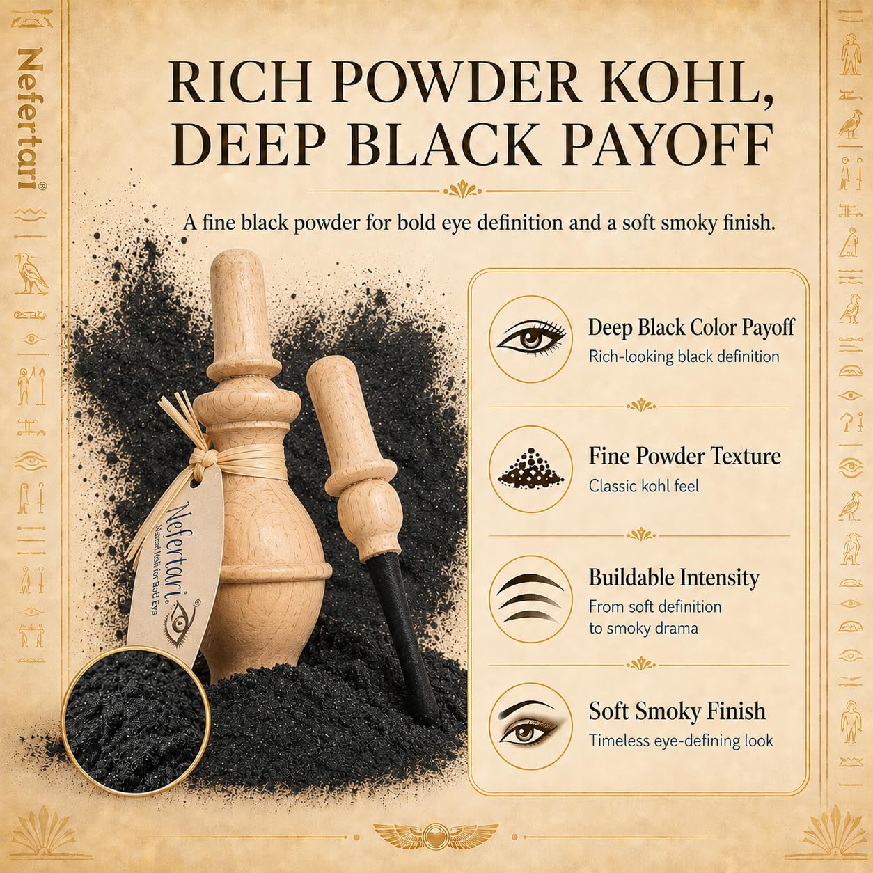 Nefertari powder texture closeup reveals fine mineral particles for smooth application