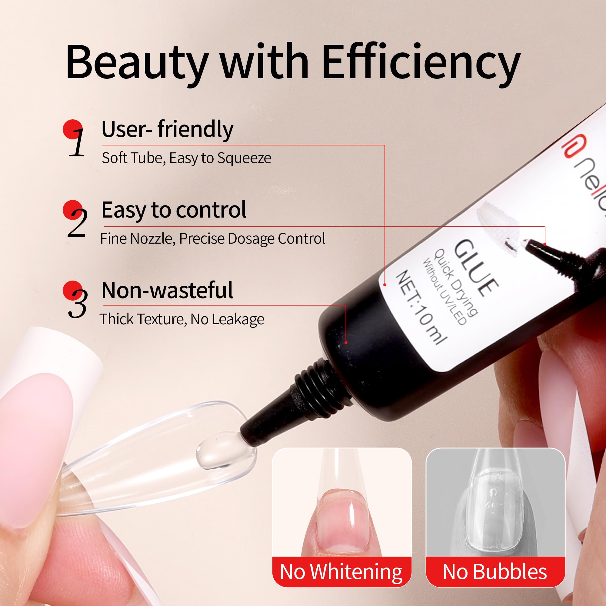 Nelrona applicator tip poised for precise glue placement and clean application