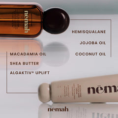 Nemah belly oil pump with droplet highlighting fast-dry hemisqualane blend for nonsticky finish
