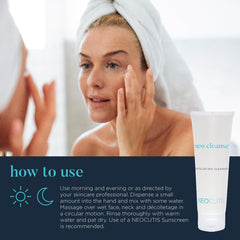 NEOCUTIS Neo Cleanse held in hand to show 125ml size and travel convenience