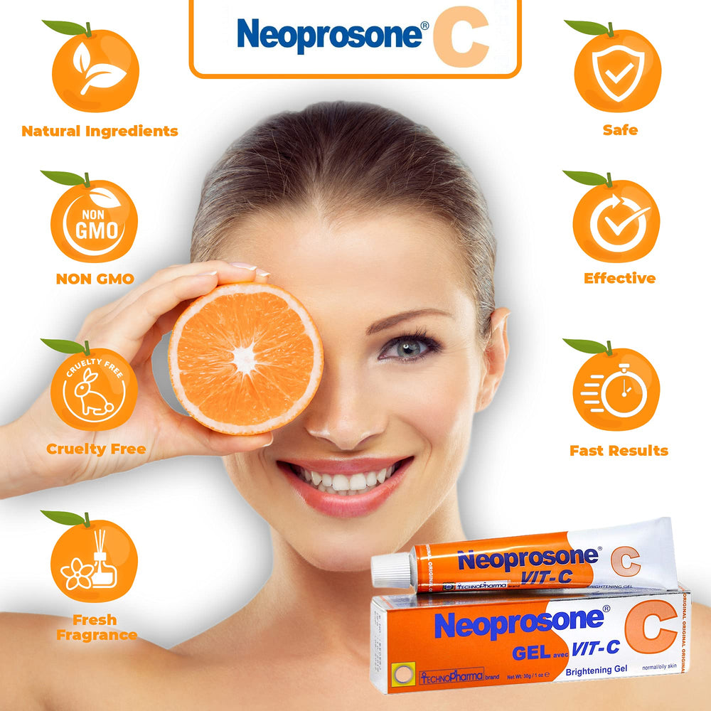 Neoprosone application on face and neck illustrating targeted brightening and smoothing
