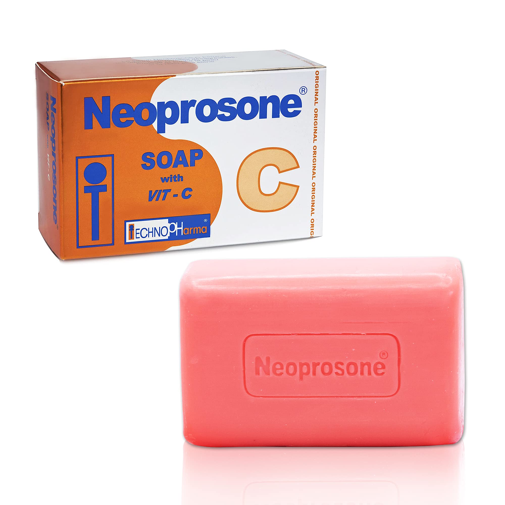 Neoprosone front packaging showing the 7oz soap bar and benefits