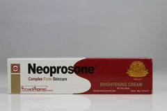 Neoprosone ingredients label close-up showing alpha arbutin and lactic acid benefit