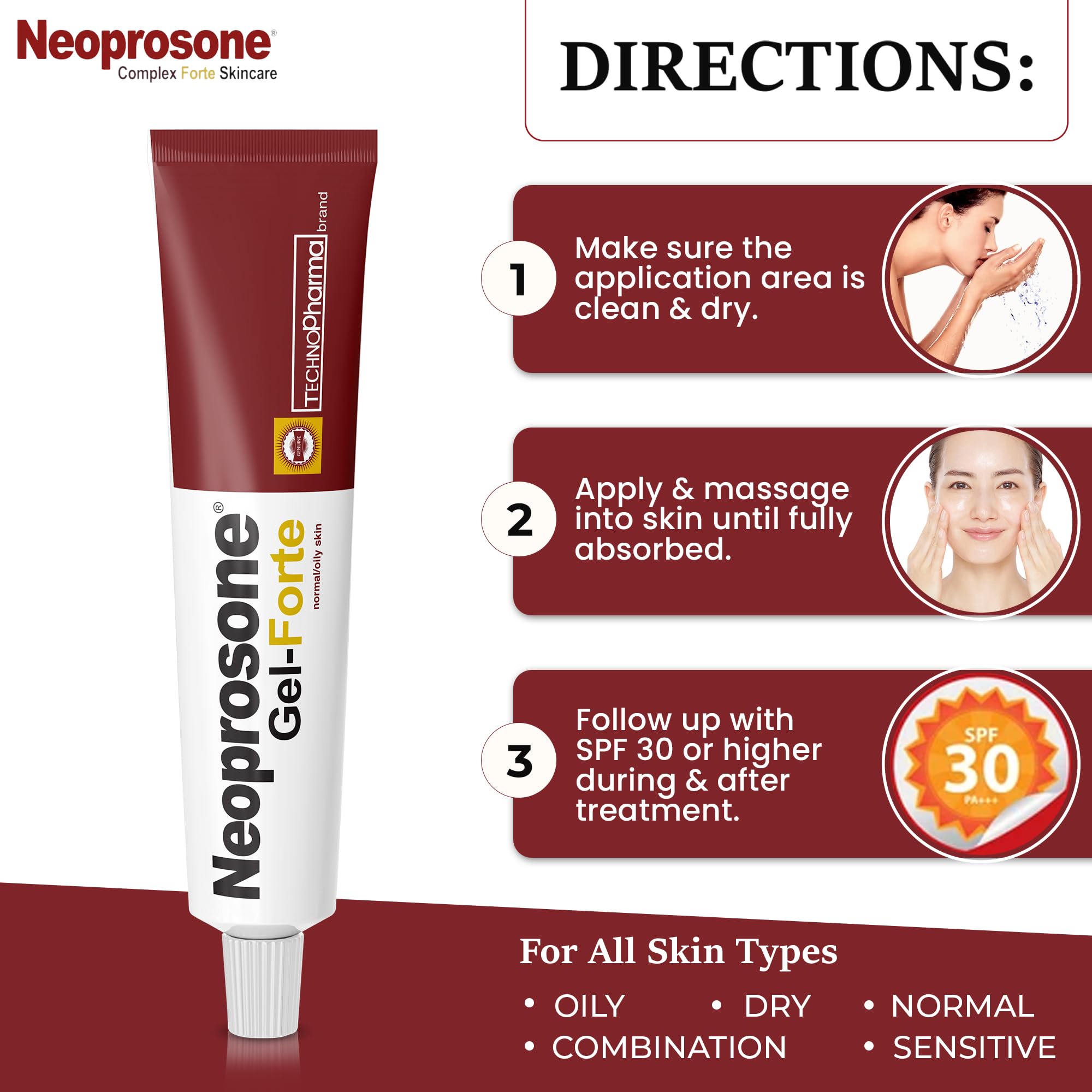 Neoprosone bottle beside coin showing 30 ml size for scale and travel-friendly benefit