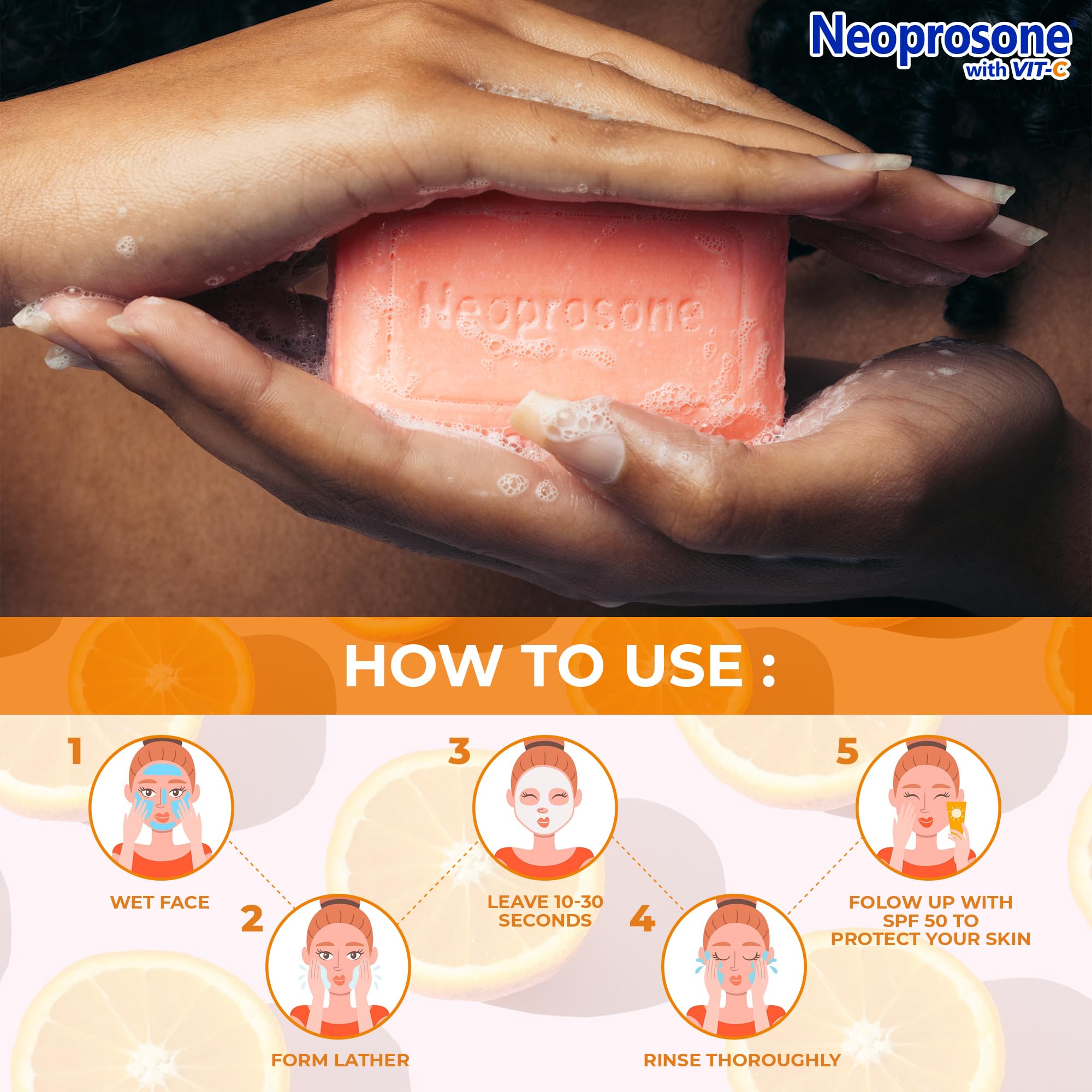 Neoprosone soap placed by sink in bathroom lifestyle suggesting daily use