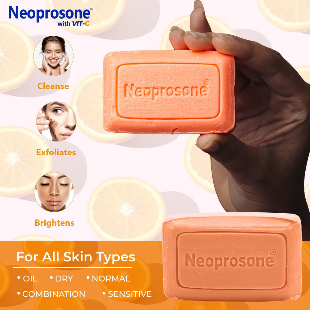 Neoprosone ingredients label featuring Alpha Arbutin and Vitamin C benefits