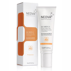 NEOVA Silc Sheer front tube showing label and SPF 40 protection benefit