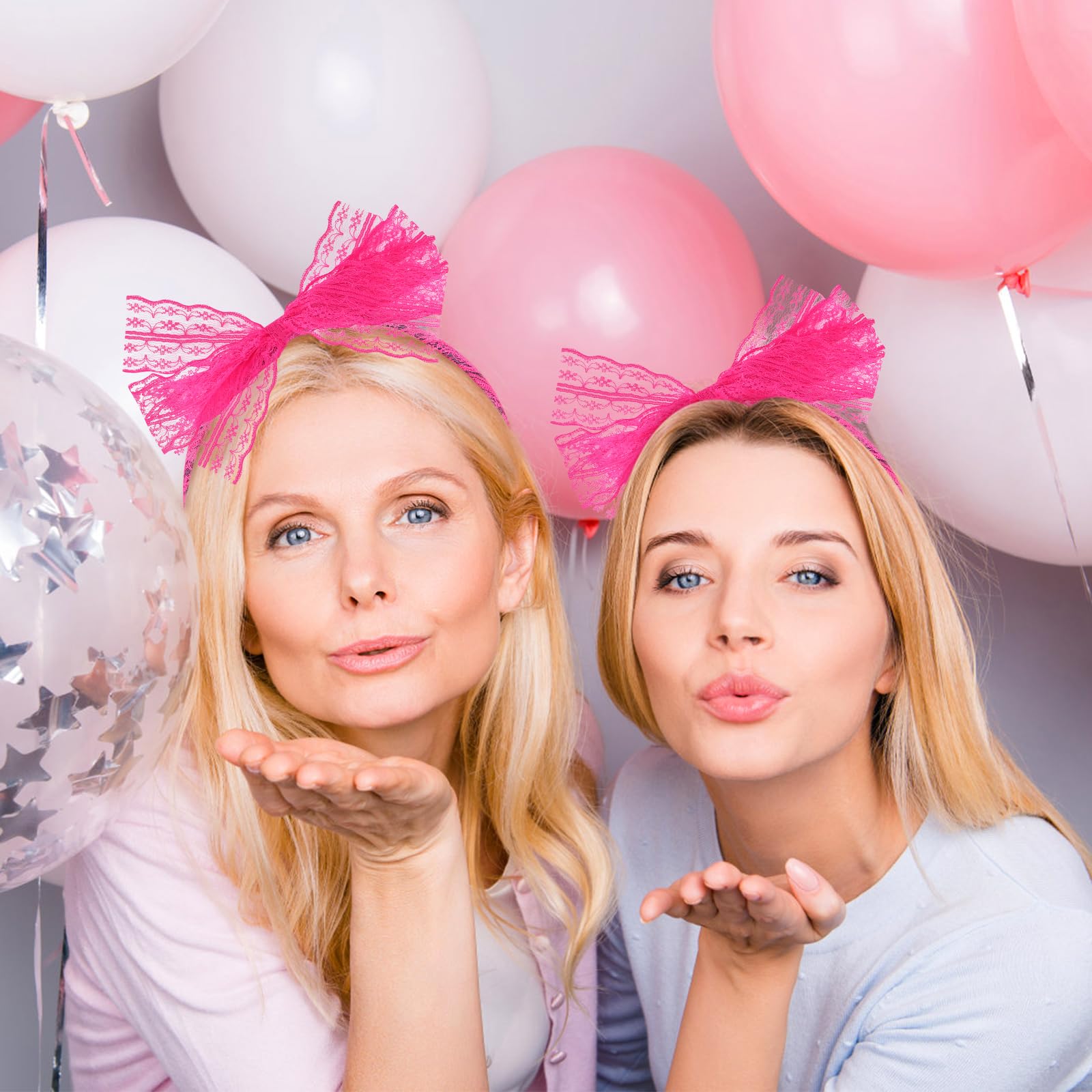 Neptniopllab model wearing pink headband with 80s outfit, enhances party-ready look