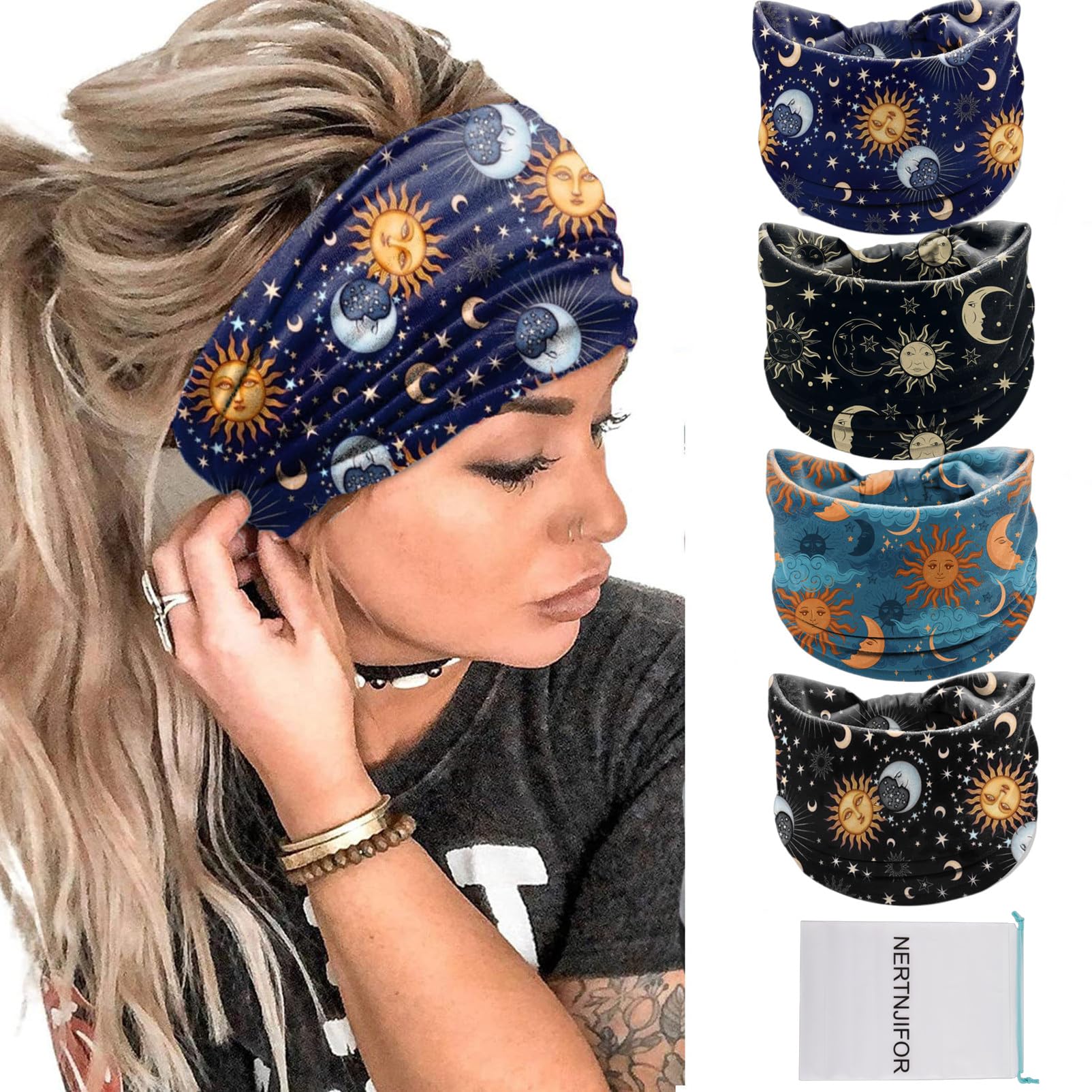 NERTNJIFOR flat lay of four headbands showing variety and easy outfit matching