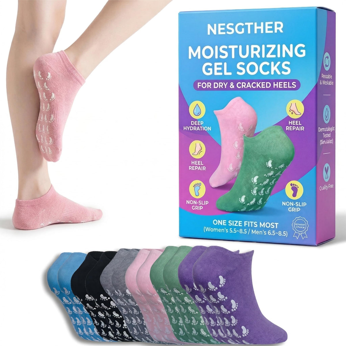 nesgther front packaging shows 3-pack socks and benefits