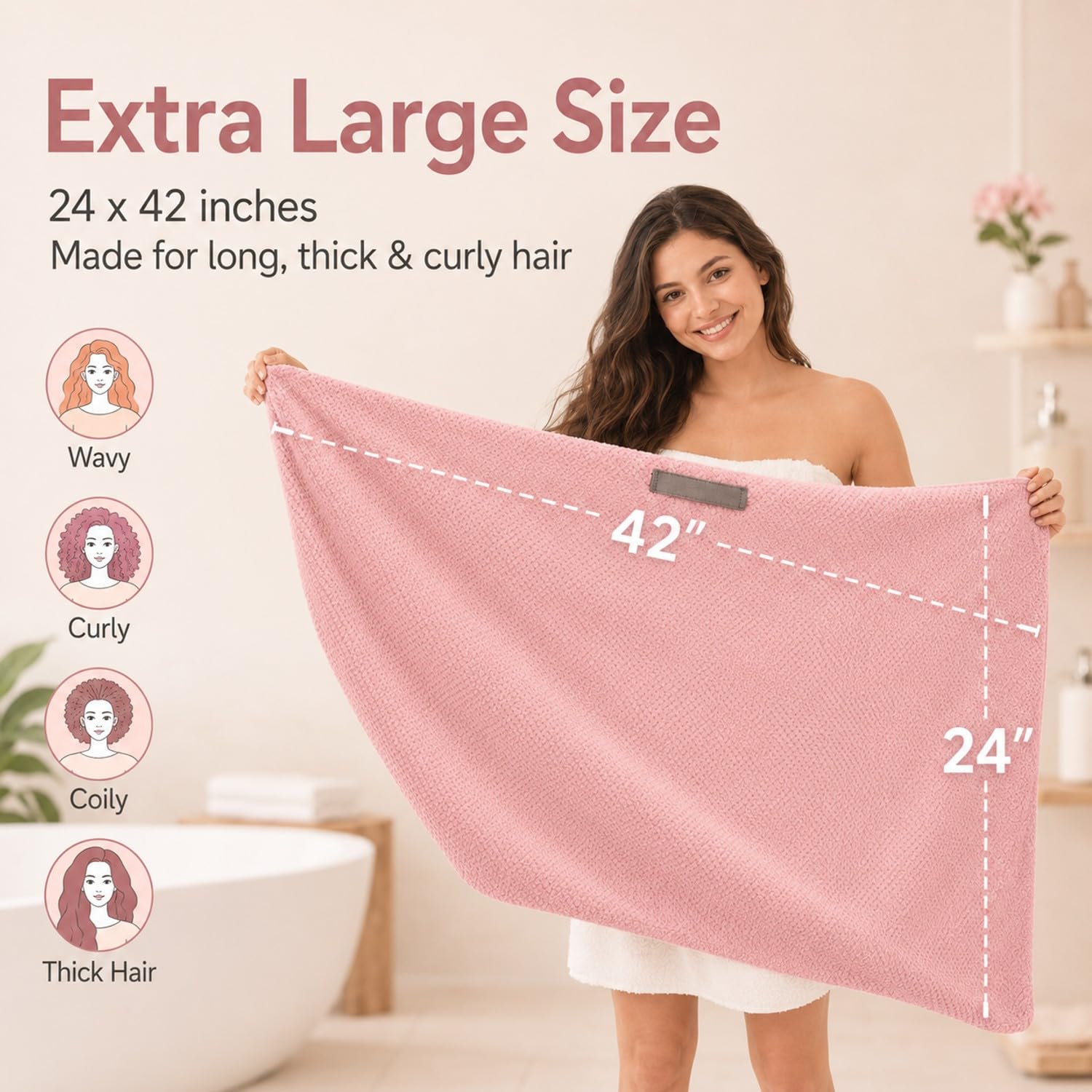 Netcken towel next to measuring tape showing 24x42 size benefit