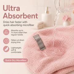 Netcken turban worn after shower demonstrating hands-free drying benefit