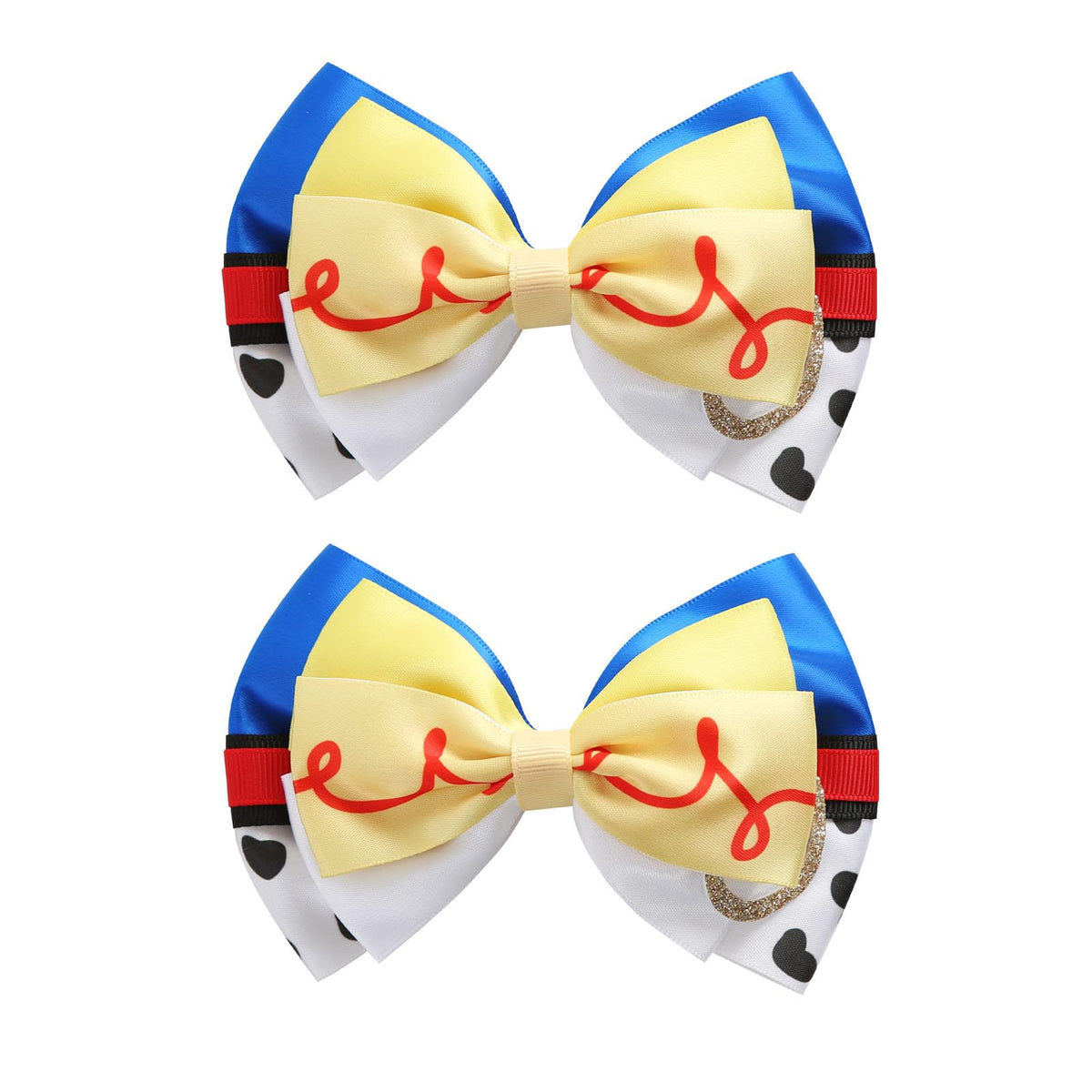 Neujiwo front view of two bow clips showing colors and patterns for stylish accessorizing