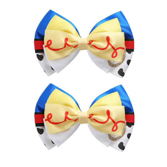 Neujiwo front view of two bow clips showing colors and patterns for stylish accessorizing