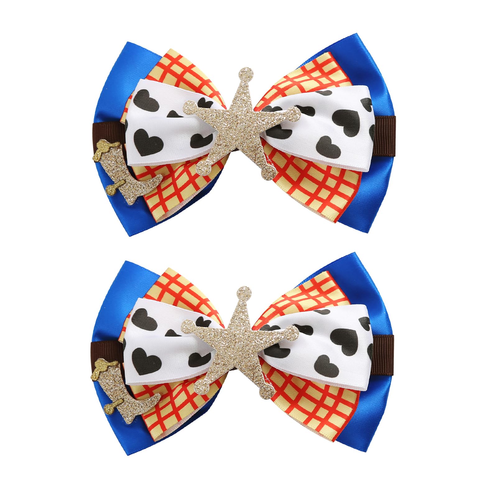 Neujiwo front view of two packaged cartoon hair bow clips, attractive gift-ready look