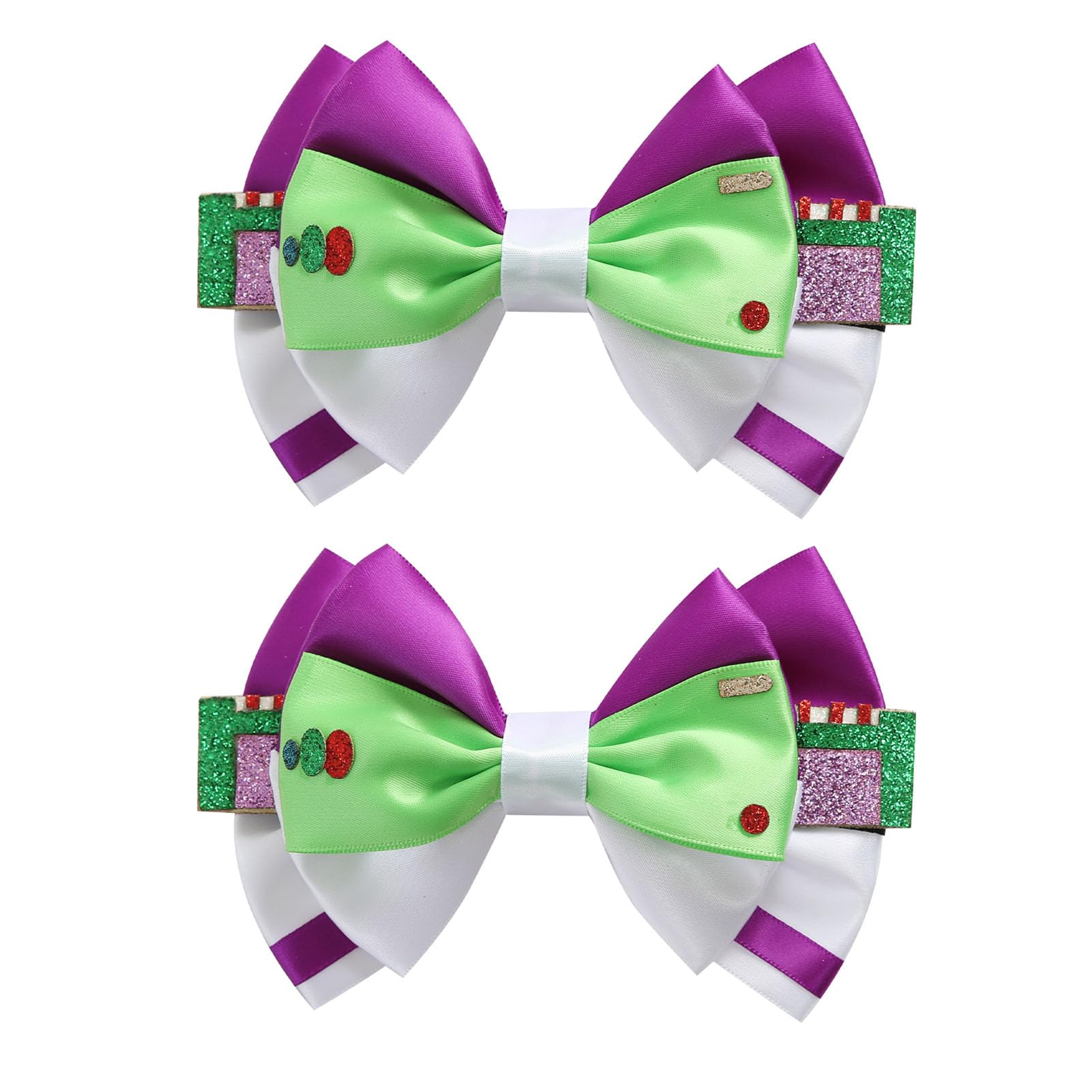 Neujiwo front view of two bows showing cute cartoon design and quick styling benefit