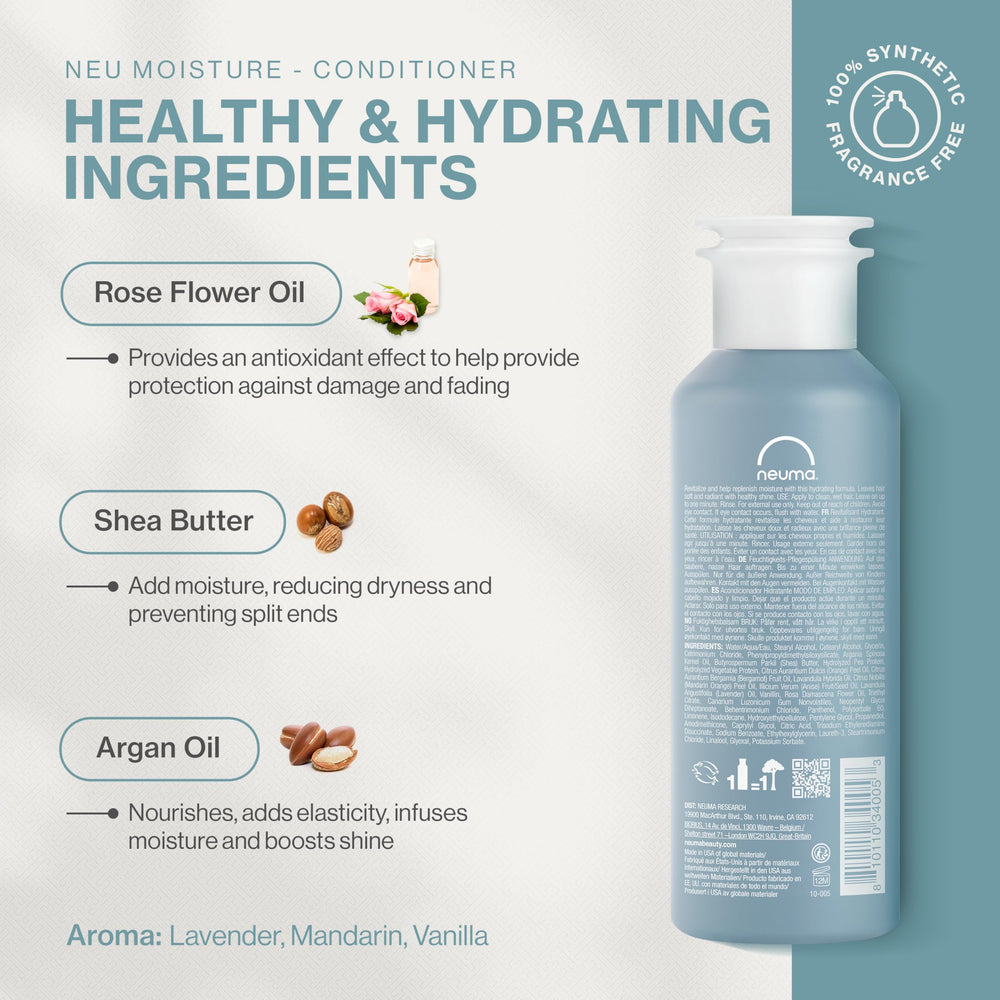 NEUMA pump and label detail highlighting clean-ingredient benefits
