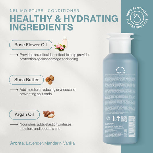 NEUMA pump and label detail highlighting clean-ingredient benefits