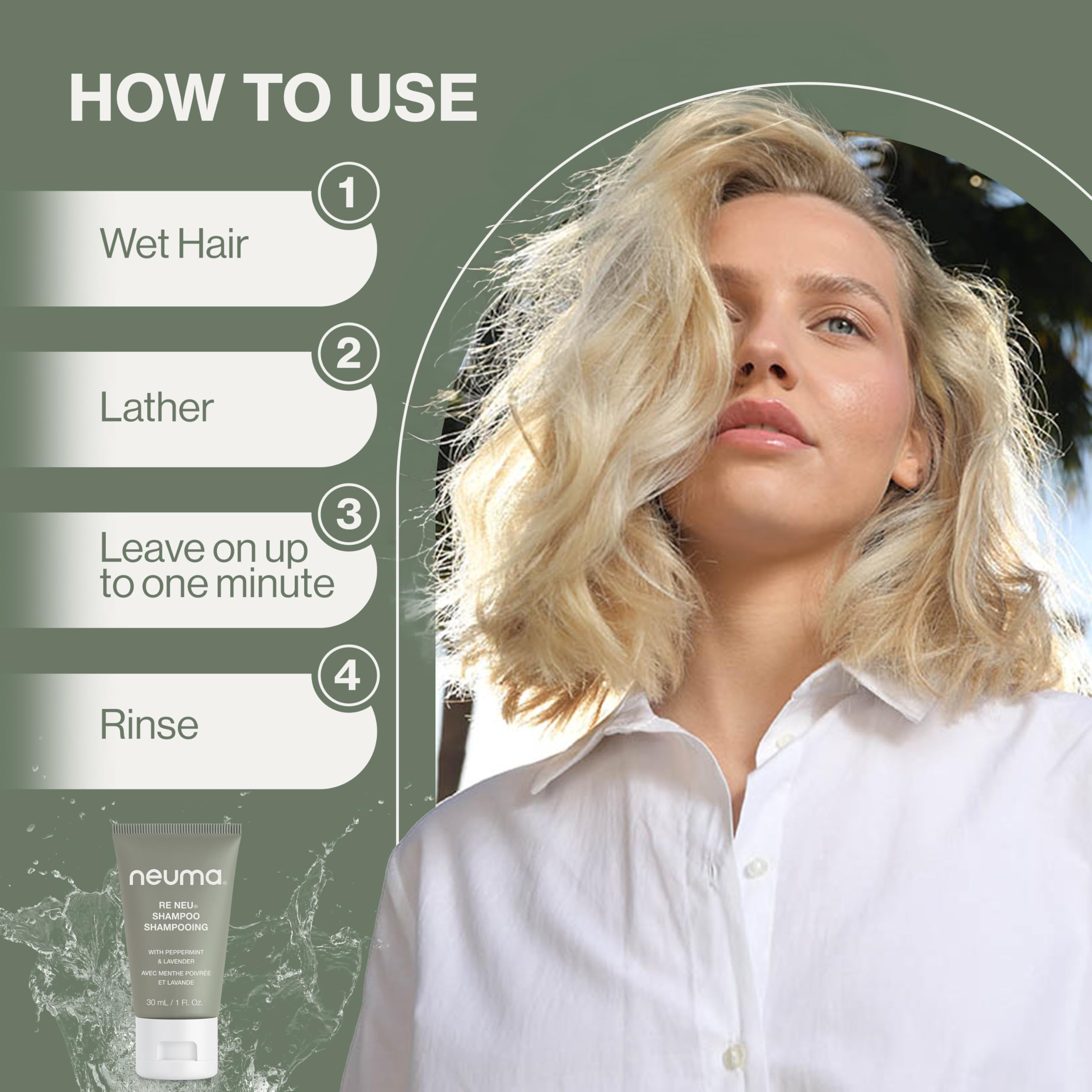 NEUMA shampoo being applied in shower for cleansing action