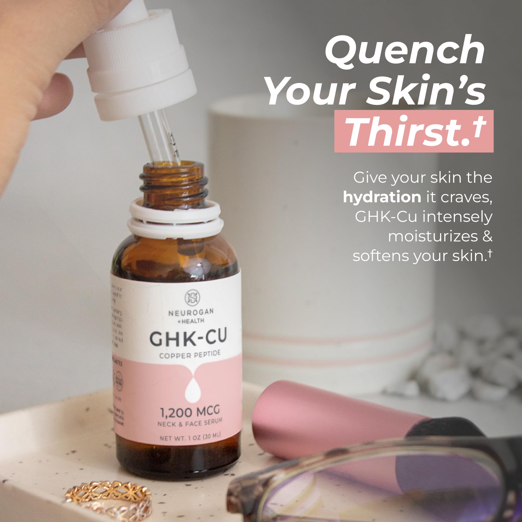 Applying Neurogan serum to neck for smoother, prepped skin