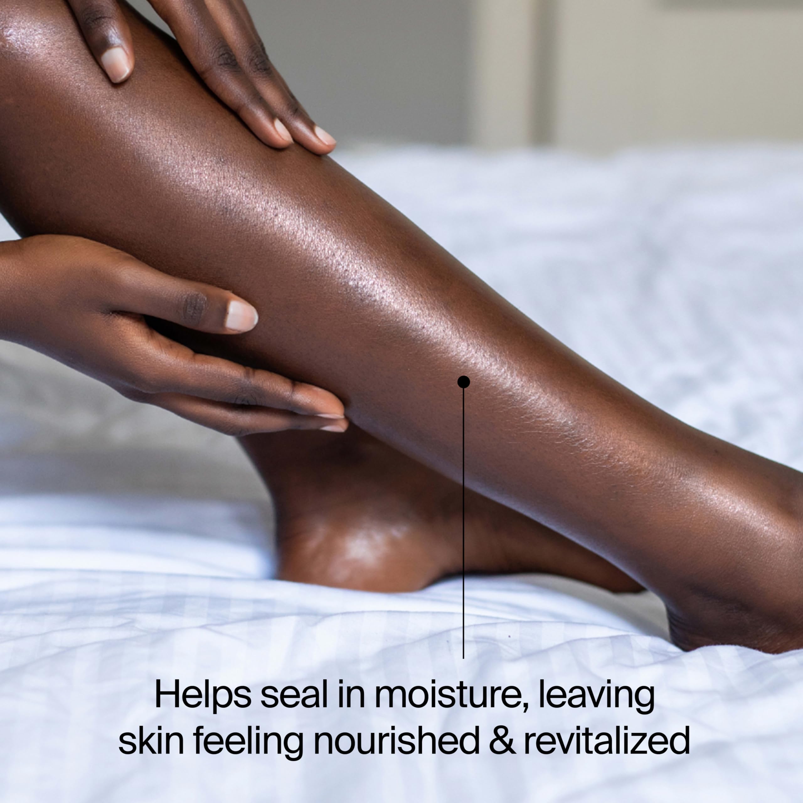 Neutrogena application on leg after shower highlighting quick absorption benefit