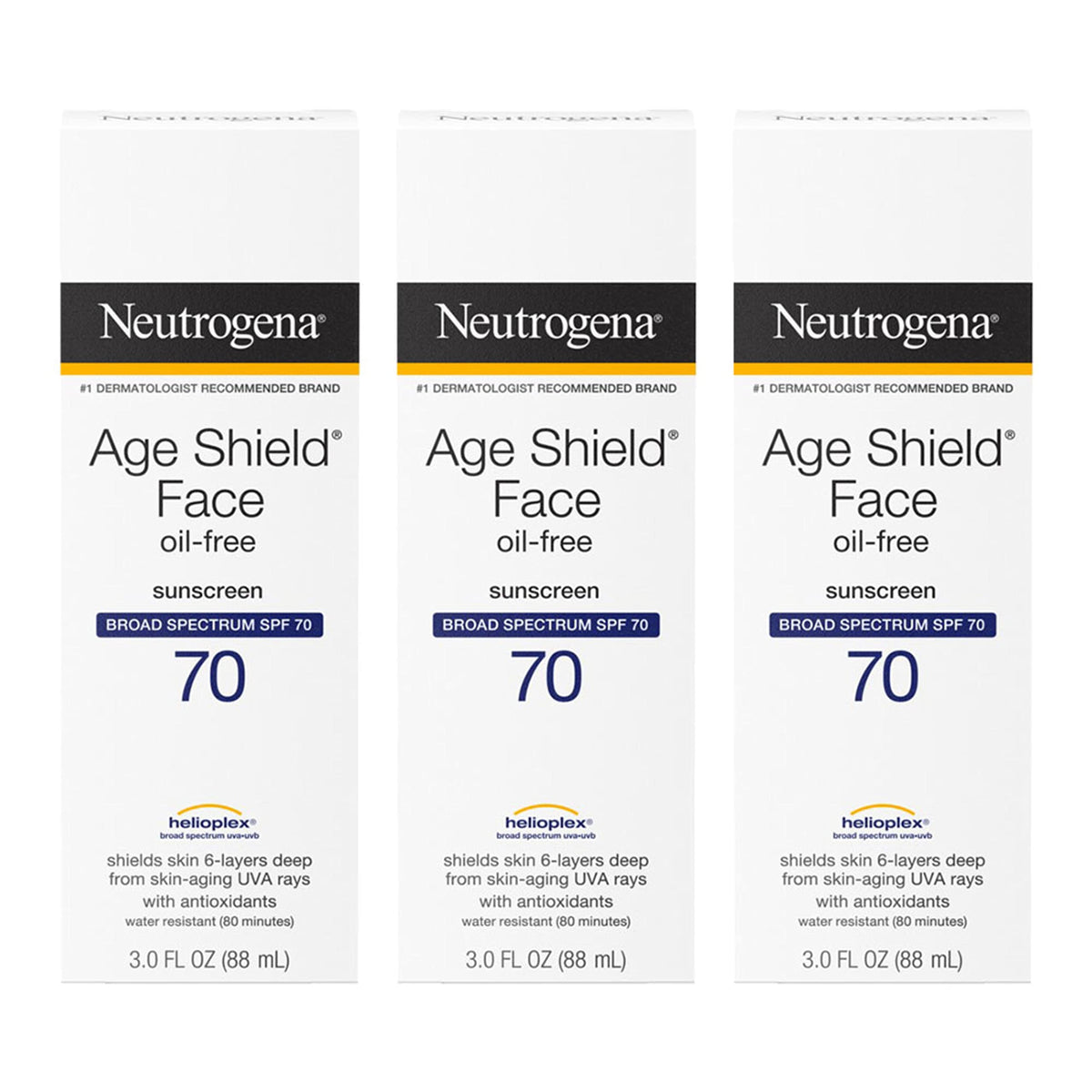 Neutrogena front packaging showing SPF 70 protection and compact tubes for travel