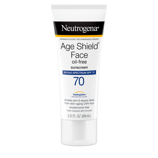 Neutrogena Age Shield front tube showing SPF 70 protection and compact size