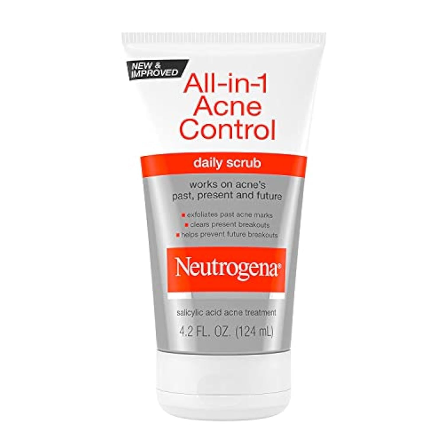 Neutrogena tube front view showing product branding and clear benefits
