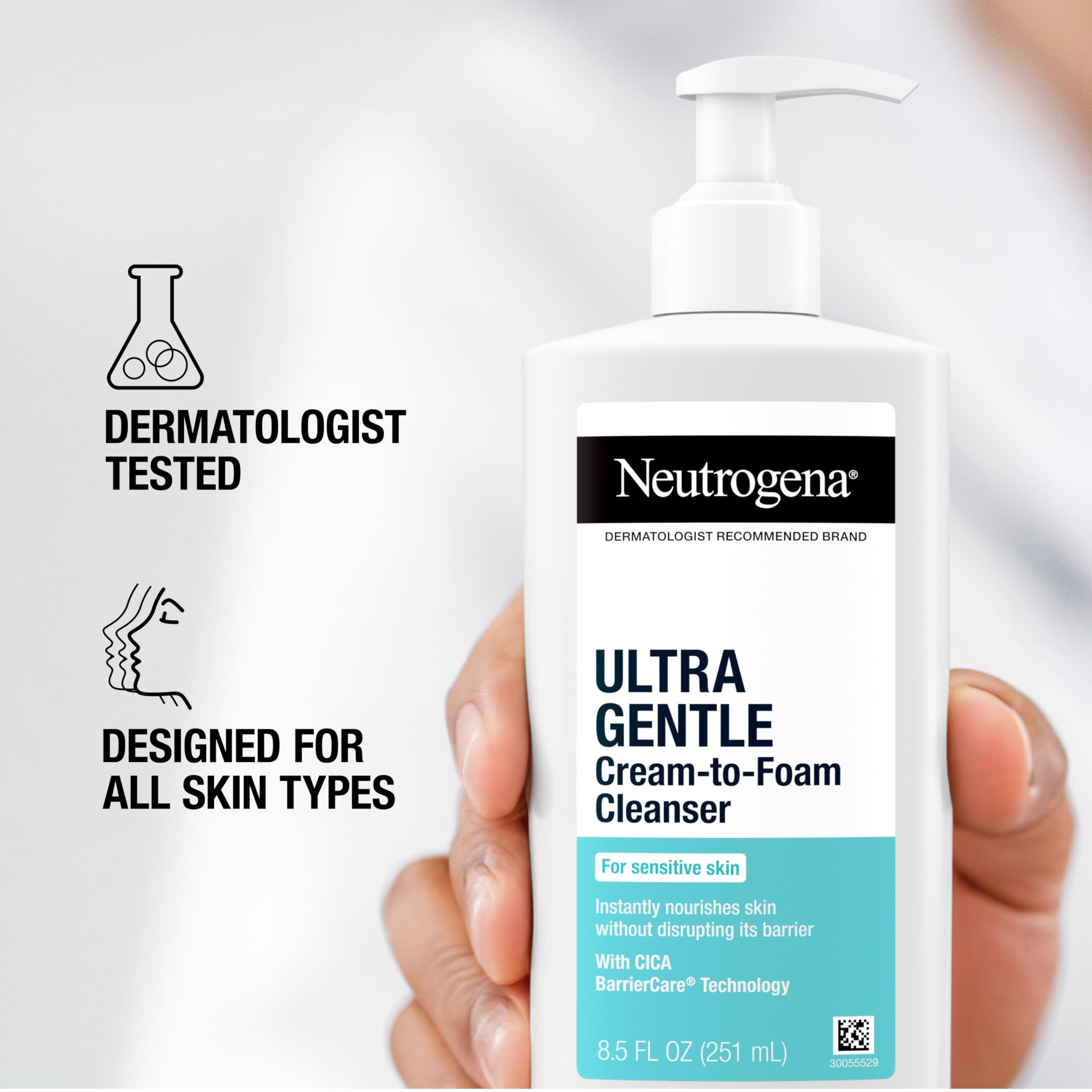 Neutrogena on bathroom counter in lifestyle scene suggesting daily routine comfort and calm