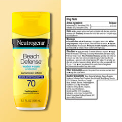 Neutrogena lotion on skin near water depicting up to 80 minutes water resistance
