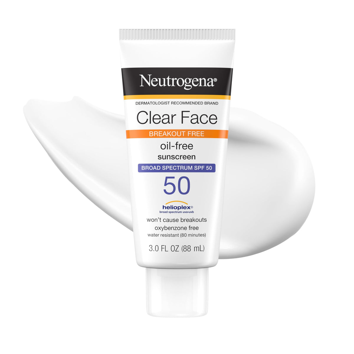 Neutrogena front packaging showing SPF 50 and acne-friendly benefits