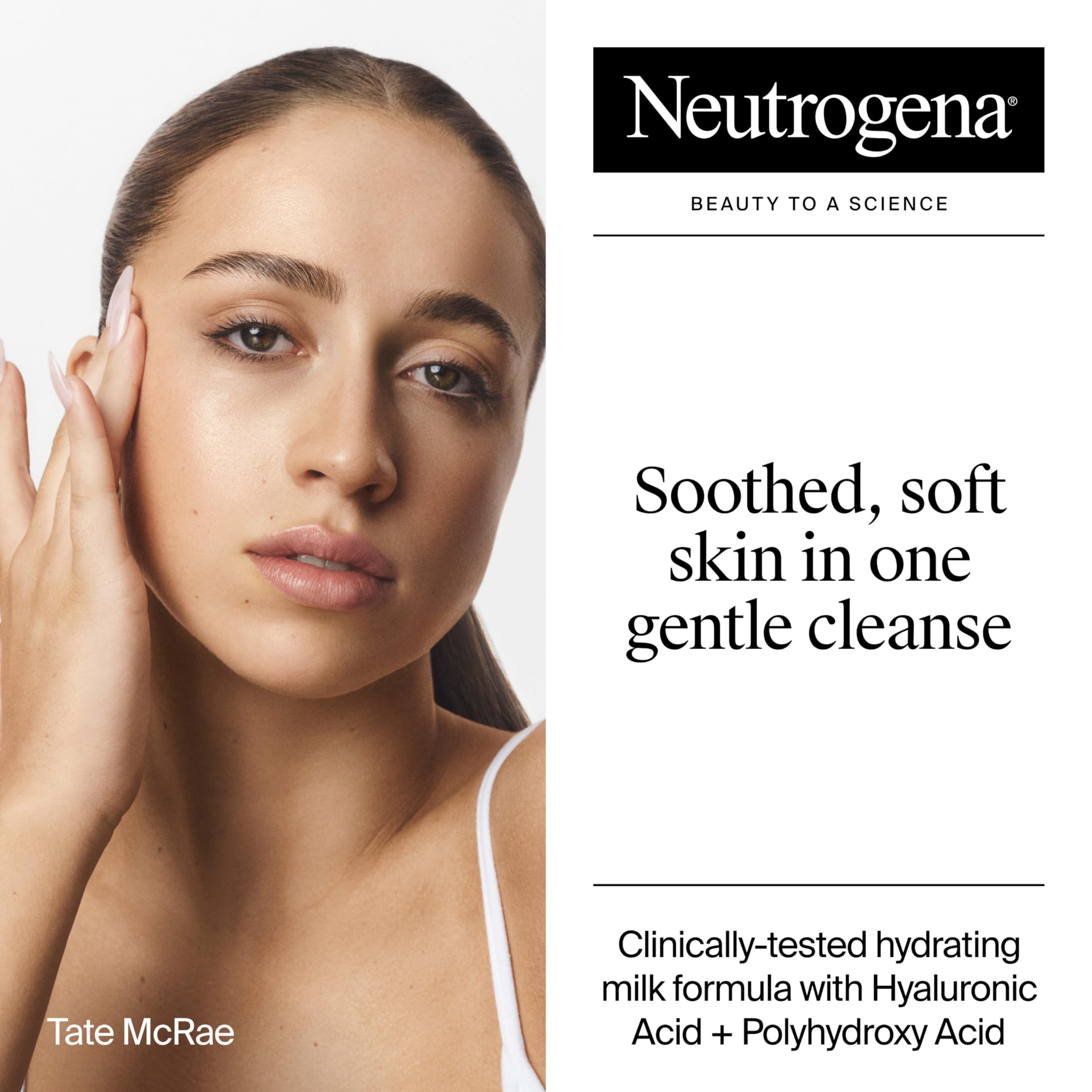 Neutrogena label close-up listing hyaluronic acid and PHA benefits