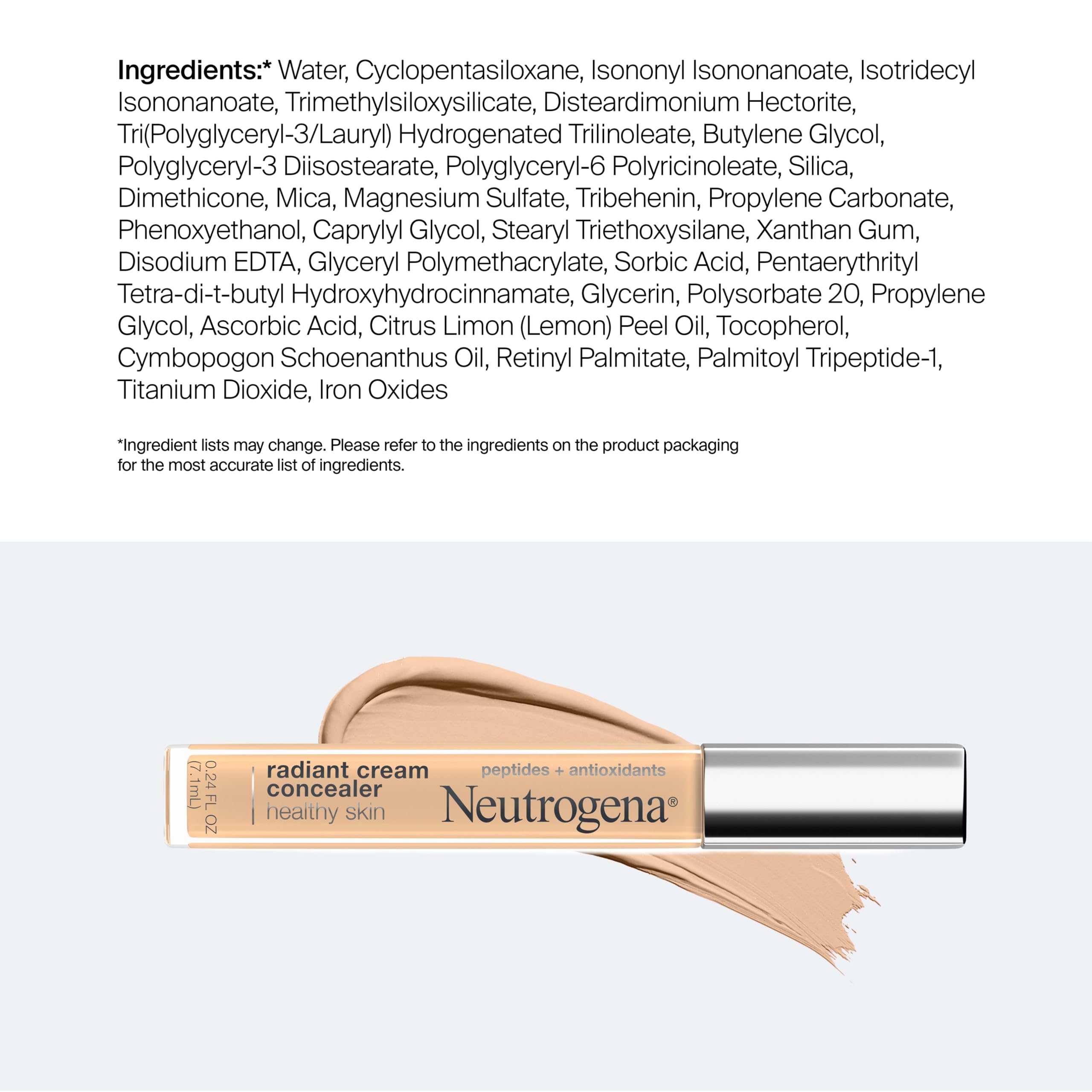 Neutrogena concealer held in hand to show compact 0.24 fl oz scale