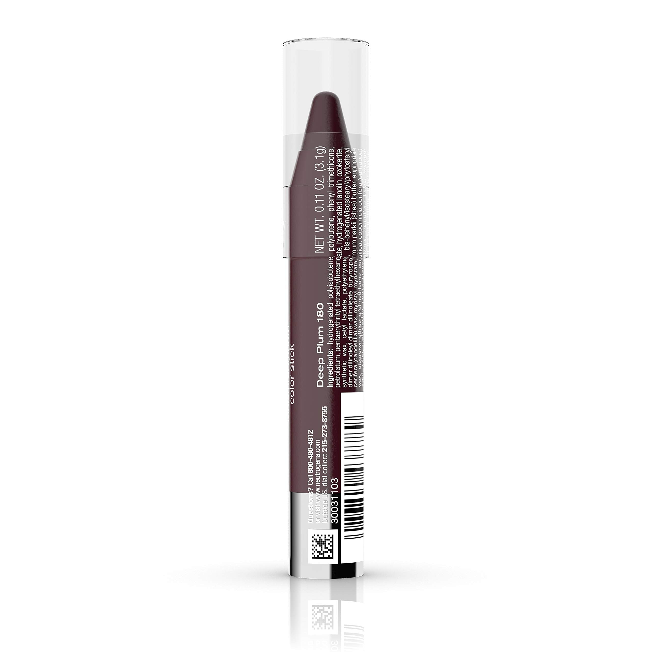 Neutrogena Deep Plum swatch on arm showing true pigment and buildable coverage