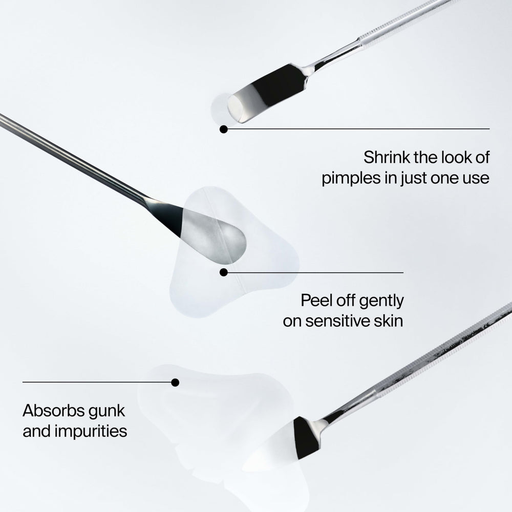 Neutrogena patches on adhesive sheet displaying shapes and easy peel benefit