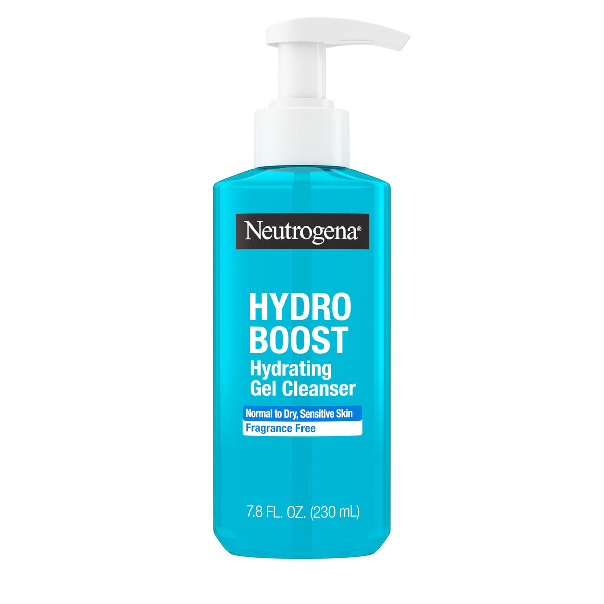 Neutrogena front bottle showing Hydro Boost gel cleanser and easy pump benefit