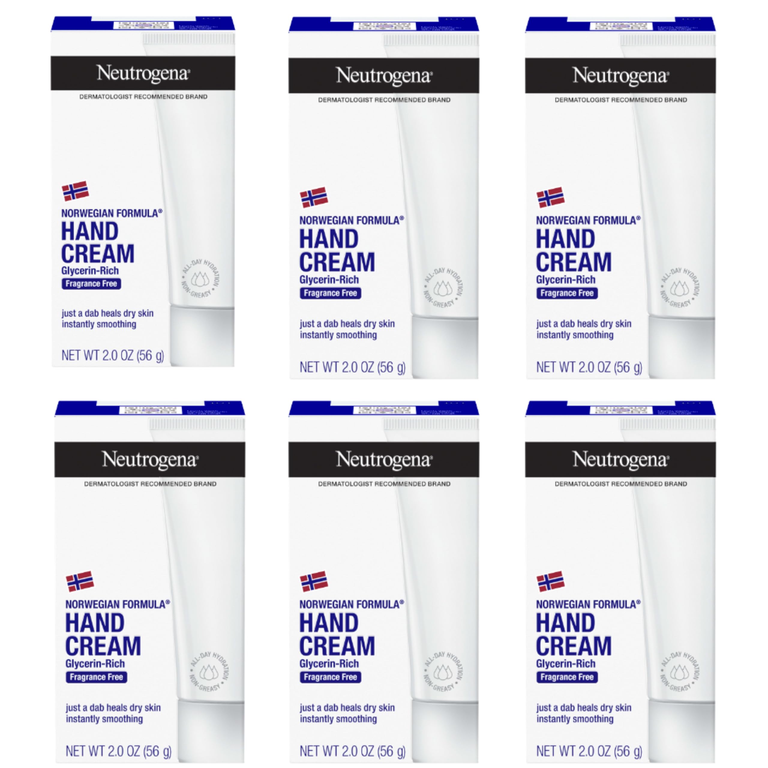 Neutrogena front packaging six-pack showing value and portability, easy storage benefit