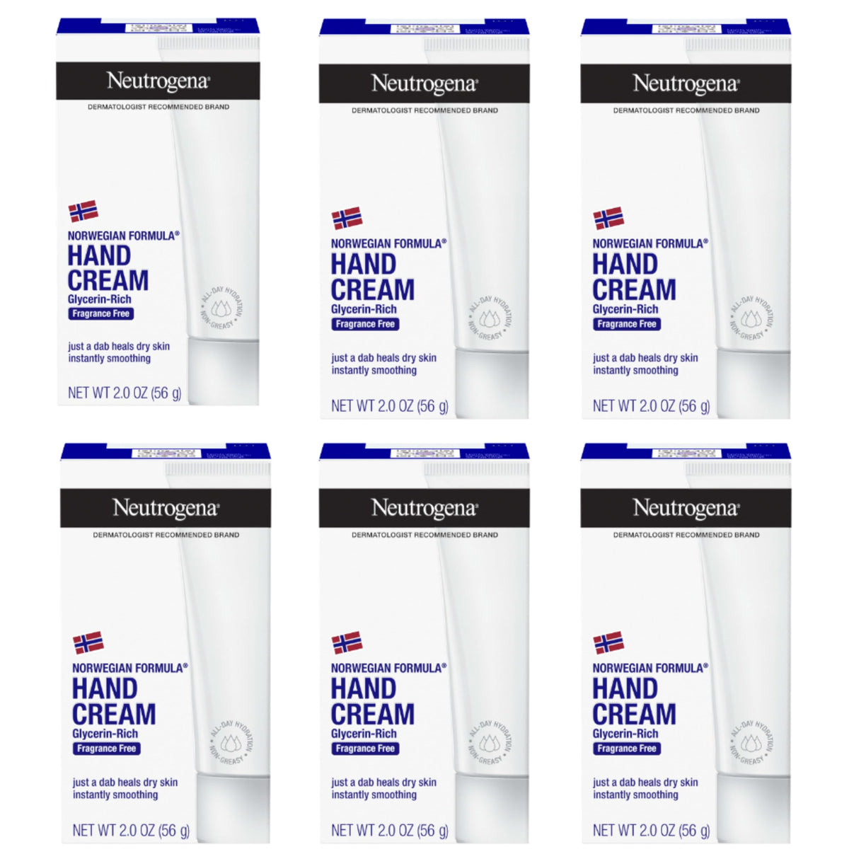 Neutrogena front packaging six-pack showing value and portability, easy storage benefit