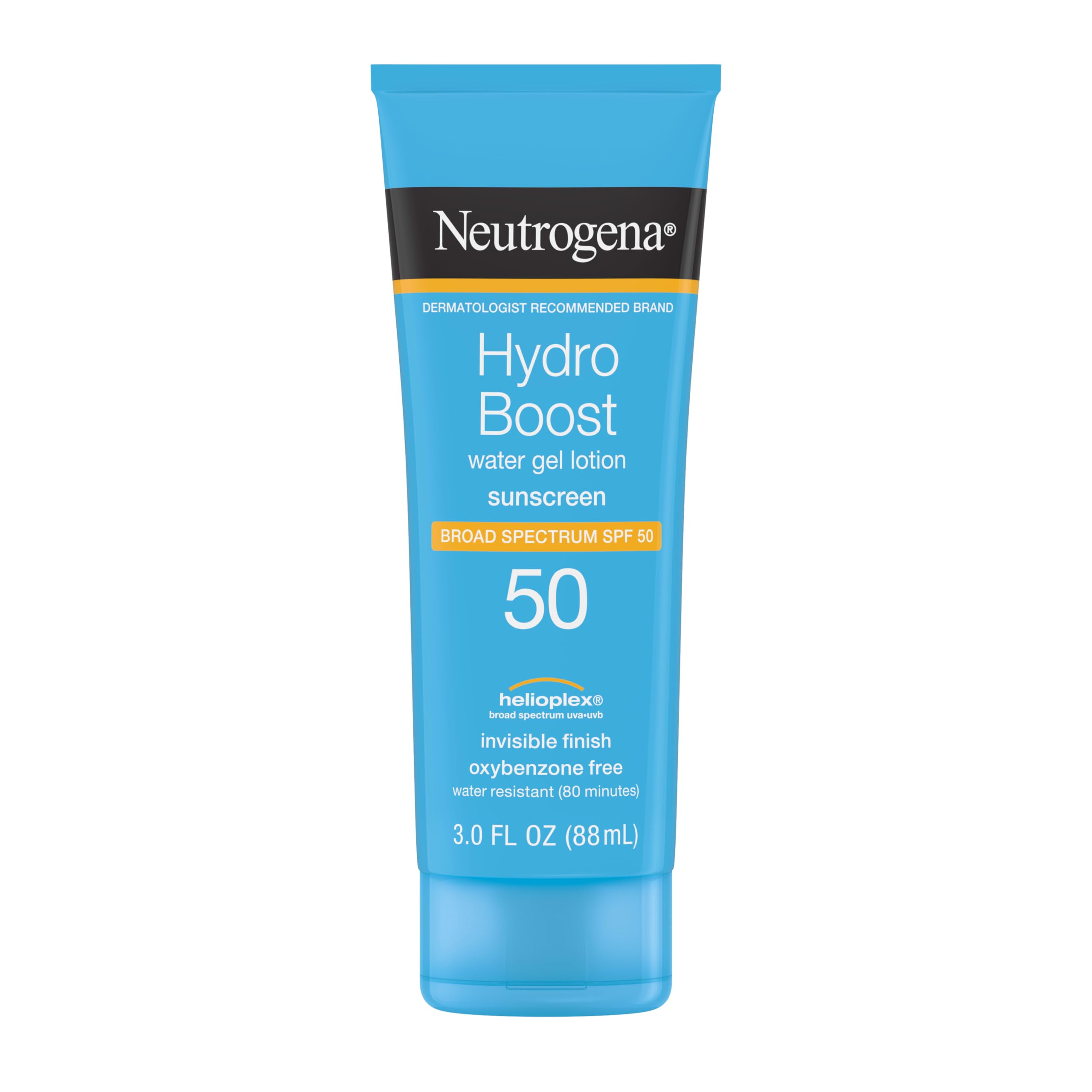 Neutrogena front packaging showing Hydro Boost SPF 50 and travel size benefit