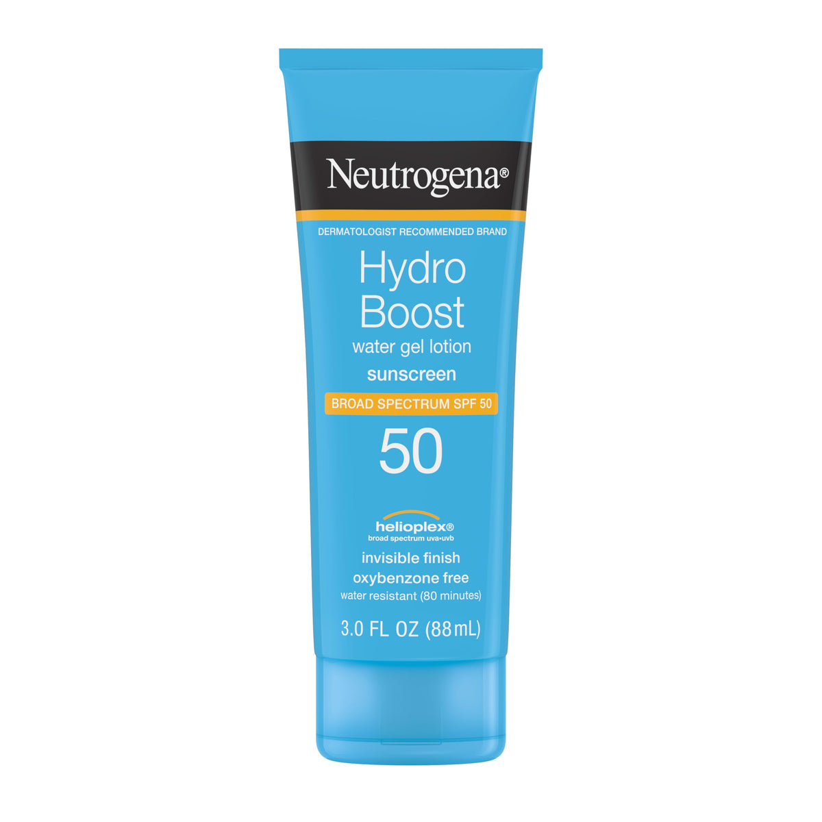 Neutrogena front packaging showing Hydro Boost SPF 50 and travel size benefit
