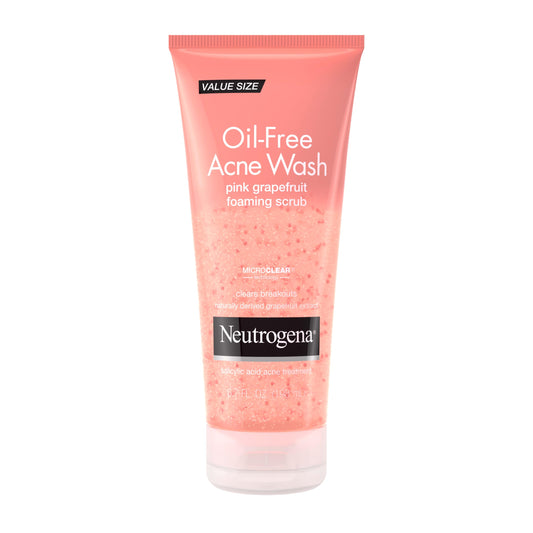 Neutrogena front packaging showing pink grapefruit scrub benefits