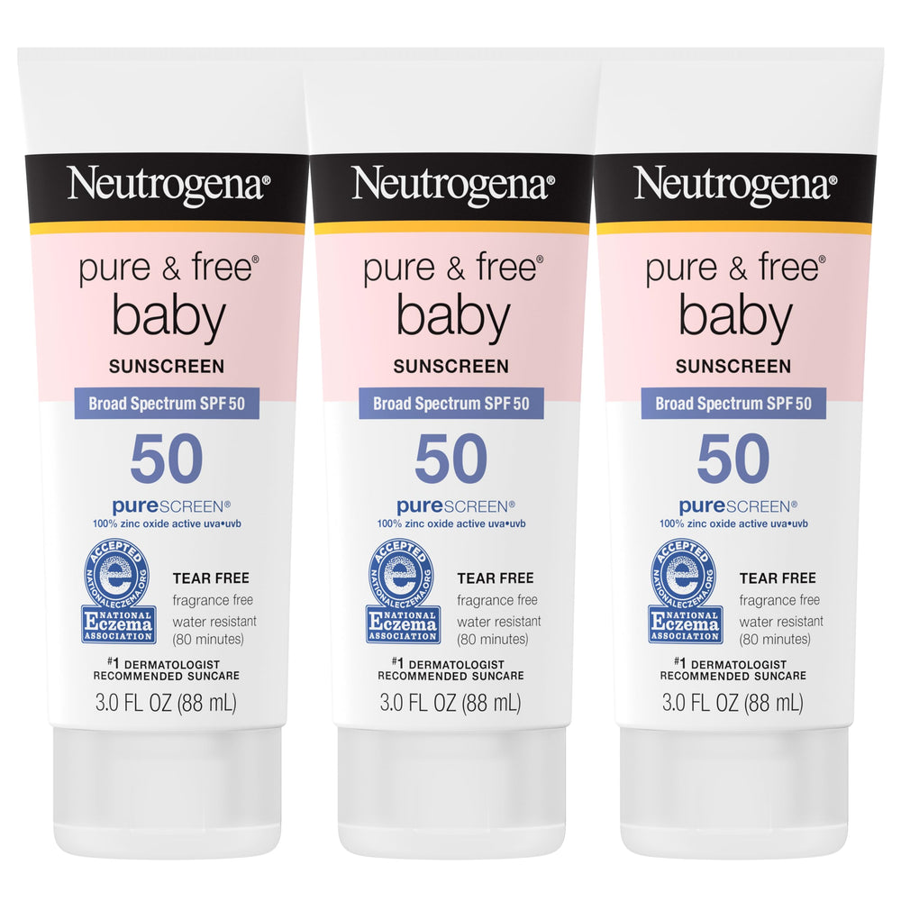 Neutrogena front packaging showing three SPF 50 tubes and benefits